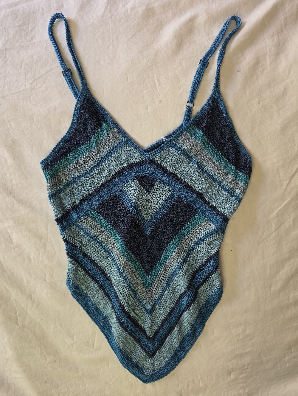 Vintage Moda International Crochet Knit Handkerchief Cami Top XS Y2K Blue Fairy